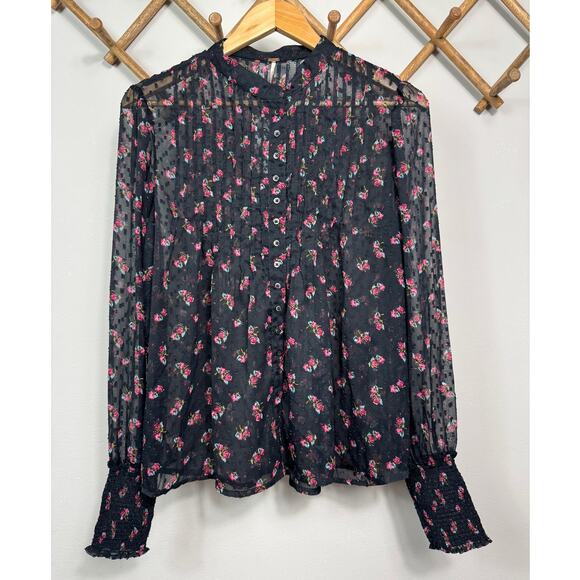 Free People Flowers in December Print Sheer Blouse Women's Size S - Picture 4 of 11